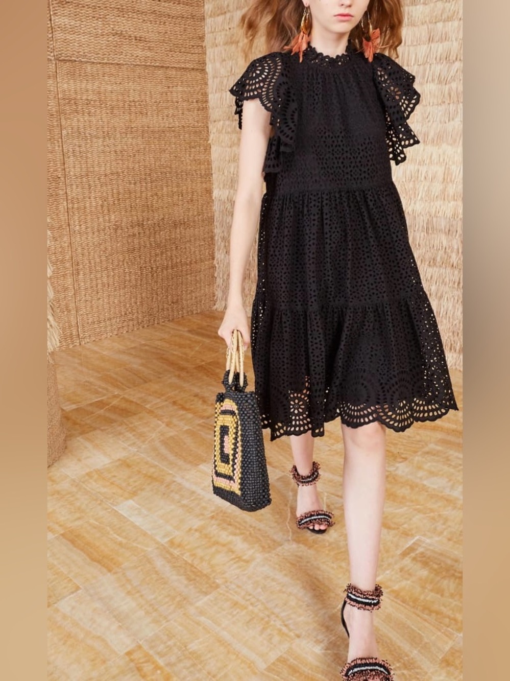 Ulla Johnson Norah Dress Noir Black Eyelet Broderie Anglaise 100% Cotton Size 2